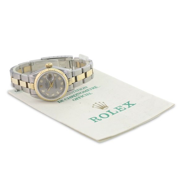 ROLEX DATEJUST GRAY JUBILEE DIAMOND DIAL FLUTED JUBILEE WATCH 69173 BOX&PAPER - Picture 2 of 12